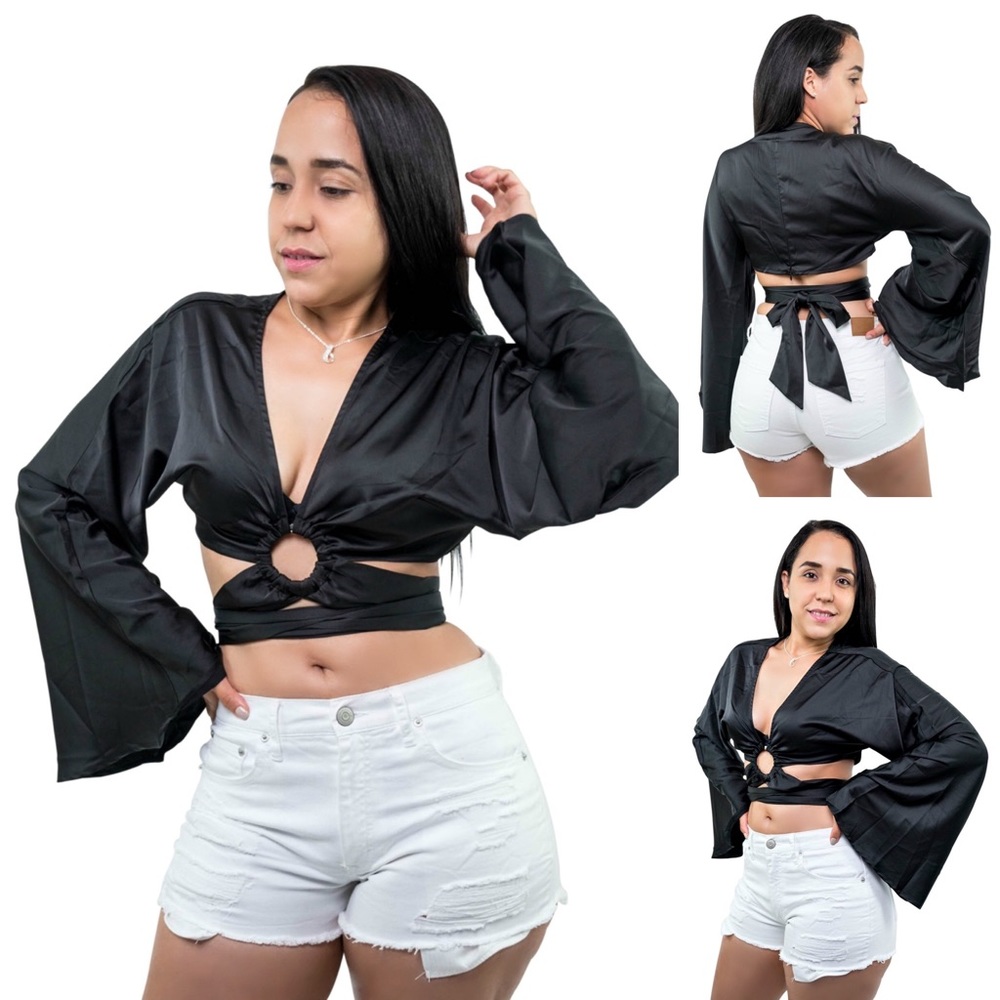Long Bell Sleeve Crop Top